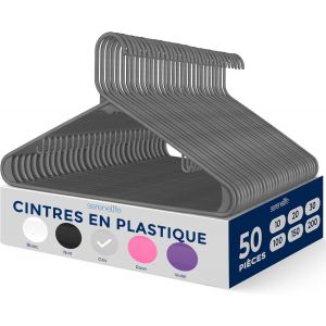 Cintres - Cintres en Plastique - Antid&eacute;rapants - Porte-V&ecirc;tement Fins et Gain de Place - pour Chemises, Pulls, Sweats, V&ecirc;tements Enfants et Robes - Ultra-Fins - L&eacute;gers - Lot de 50 - Gris - Neuf