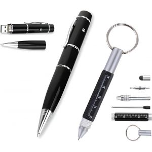 Lot de 2 Stylos Multifonctions Stylo &agrave; Bille avec Cl&eacute; USB 8Go Int&eacute;gr&eacute;e + Mini Stylo-Outil avec Tournevis et R&egrave;gle Cadeau Pratique, Bureau, &Eacute;tudiant, Bricolage, nouveaut&eacute;, Gadget High-Tech - Neuf