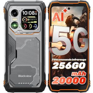 5G T&eacute;l&eacute;phone Portable Incassable Blackview XPLORE 1, 20000mAh Smartphone Android 15, 6.78" 12Go+256Go 64MP NFC Dual SIM GPS - Orange - Neuf