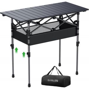 Ulteronixshop-Table De Camping Pliante, 2 Hauteurs R&eacute;glables, Table De Pique-Nique Enroulable Portable Avec Filet De Rangement, Table D'ext&eacute;rieur L&eacute;g&egrave;re En Aluminium Avec Sac De Transport Pour Campin - Neuf