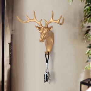 Hjlian Crochet Mural En Forme De Tete De Cerf Pour Decoration D'interieur, Pour Chapeaux, Vetements, Sacs, Cintres (Dore) - Neuf