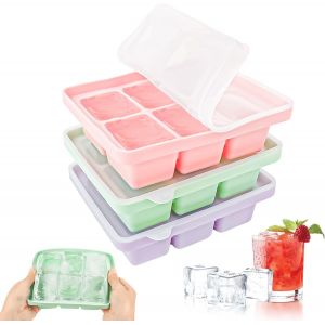 Kal-3 Pcs Bacs À Glaçons Avec Couvercle Silicone Xl Grands Glacons Moule A Glacon Ice Cube Tray Bac A Glacon Pour Cocktails Whisky Fruits Glaces Thé Glacé Puree - Neuf