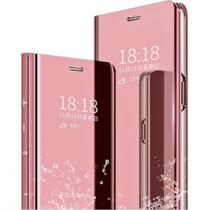 Sansh-Mlotech Coque Pour Samsung Galaxy A05s Housse Étui Avec Verre Trempé Flip Clear View Translucide Miroir Cover Standing 360° Antichoc Smart Cover Bumper Or Rose - Neuf