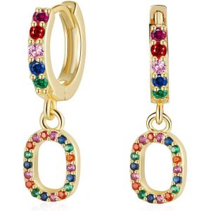 Kal-Boucles D'oreilles Pendantes Or Avec Initiale Lettre A - Z Argent Sterling 925 Boucle D'oreille Cr&eacute;oles Avec Zirconium Color&eacute; Pour Femmes Filles - Neuf