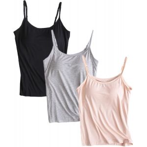 Femme Lot De 3 Basique Camisole D&eacute;bardeur &Agrave; Bretelles Spaghetti R&eacute;glable Avec Soutien-Gorge Int&eacute;gr&eacute; (S-4xl) - Neuf
