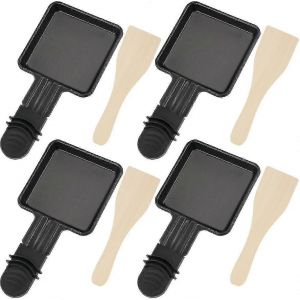 4pcs Coupelle Raclette Barbecue Et 4pcs Spatules Raclette En Bois Polon Raclette Grill Revtement Antiadhsif En Fonte Mini Assiette Avec Poigne Isole - Neuf