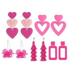 5 Paires De Boucles D'oreilles Pendantes Inspir&eacute;es De Barbie Pour Femmes - Diff&eacute;rents Styles En Rose - Neuf