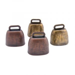 4pcs Cloche en m&eacute;tal cuivr&eacute;e, cloche de berger pour animaux, d&eacute;coration artisanale DIY, couleur verte/rouge bronze, son clair et brillant, dimensions environ 35 x 24 x 37 mm - Neuf