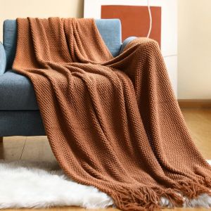 Ulteronixshop-Couverture Tricot&eacute;e Gland Jet&eacute;s De Lit Couleur Solide Grille D'ananas Nordique Chaud Jet&eacute; Tapis &Agrave; La Mode Doux Couverture Jet&eacute; De Canap&eacute; Couvre-Lit D&eacute;corative 130&times;230cm - Neuf