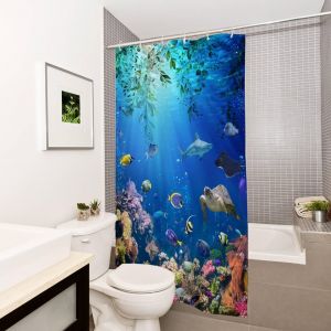 KALANKA-Rideau de douche &eacute;troit 90 cm de large, Monde sous-marin oc&eacute;anique tropical anti-moisissure imperm&eacute;able en tissu pour salle de bain baignoire, 90 x 180 cm, Bleu vif - Neuf