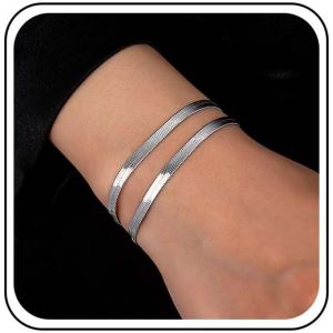 Eryi-Bracelet De Chaîne À Chevrons Bracelet De Chaîne De Liaison De Serpent Plat Bracelet Gold Challe Chain De Chaîne De Chaîne De Cheerons Plats Flexible Bracelet De Chaîne De Serpent De Serpent - Neuf
