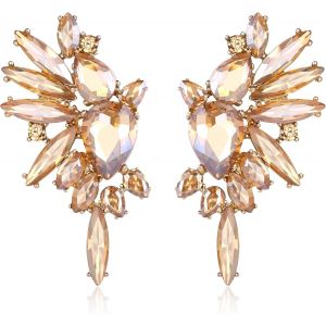 Kal-Boucles D'oreilles En Cristal Art Deco Marquise Drop Cluster Mariée Bling Pendantes Pour Dames Multicolor Ton D'or - Neuf
