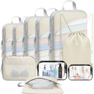 Lot De 10 Organ Urs De Val , Cubes De Compression Pour Sac À Dos Et Val , Cubes De Rangement Pour Voyage, Essentiels De Voyage, Sacs De Rangement Pour Val , Beige - Neuf