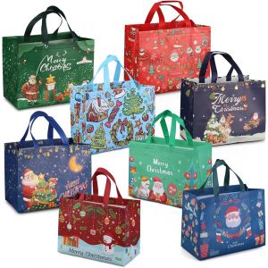 Trahoo-8pcs Sacs Cadeaux De Noël, Sacs Fourre-Tout De Noël Avec Poignées, Sacs De Friandises De Noël, Sacs De Noël Non Tissés Pour Emballer Des Cadeaux, Fournitures De Fête De Noël, 32,5 × 25 × 17 Cm - Neuf