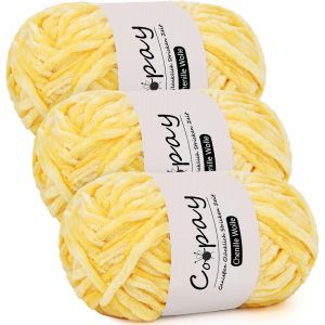 Sjzg-Lot De 3 Pelotes De Laine Chenille Pour Crochet - 100g De Fil Velout&eacute;, &Eacute;pais Et Moelleux - Doux Pour Couvertures, &Eacute;charpes - Jaune - Neuf