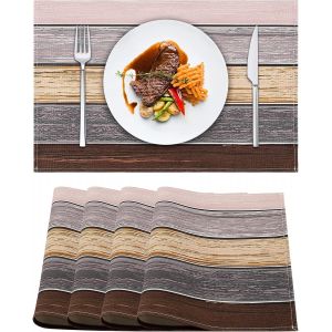 Cmws-Set De Table De Caf&eacute; Marron Beige Sets De Table En Tissu Lin De Peinture D'art Abstrait Planche Rayures Sets De Table Color&eacute;s Pour Cuisine 32 X 45 Cm Lot De 4 Gris Moderne Set De Table (Marron) - Neuf