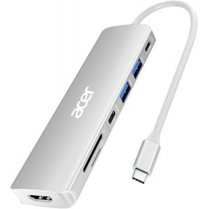 JGD-Acer USB C Hub, 7 en 1 USB C vers HDMI Splitter, 2 USB 3.1 GEN1 et Port de Donn&eacute;es Type-C 5Gbps, Port HDMI 4K, Chargement PD 100W, Lecteur de Carte SD, pour iPad Pro MacBook Pro (Argent&eacute;) - Neuf