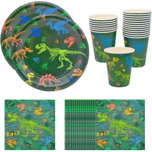 Mevronisshop-60 Pi&egrave;ces Vaisselle F&ecirc;te Dinosaure,20 Invit&eacute;s,Ensemble De F&ecirc;te D'anniversaire Dinosaure,7in Assiettes En Papier,Fournitures De F&ecirc;te D'anniversaire D&eacute;corations Pour Gar&ccedil;ons - Neuf