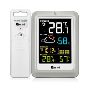 Stations M&eacute;t&eacute;o Sans Fil Avec &Eacute;cran Couleur, Moniteur Int&eacute;rieur Ext&eacute;rieur Avec Capteur De Port&eacute;e De 100 M&egrave;tres, Barom&egrave;tre, 3 R&eacute;tro&eacute;clairage R&eacute;glable 02CS - Neuf