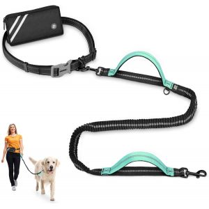 Laisse Canicross Chien, Avec Sac Noir, Laisse Mains Libres Chien, Ceinture Canicross Jusqu'&agrave; Absorption De Choc, Confortable, Couture R&eacute;fl&eacute;chissante, Id&eacute;al Pour Course &Agrave; Pied, Jogging Et Marche - Neuf