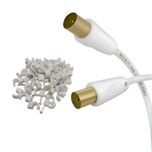 2 m de long 3C2V C&acirc;ble d'antenne TV mince dor&eacute; M&acirc;le - Femelle avec pinces 2m - c&acirc;ble coaxial d'antenne Blanc 75 OHM 2.0 m&egrave;tres - Neuf