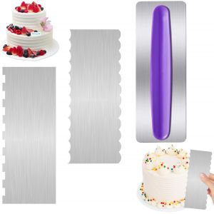 KAL-Pièces Grattoir À Gâteau En Acier Inoxydable, Lisseur Gateau Patisserie, Spatule Lissage Gateau, Outil De Décoration De Gâteau Grattoir Crème Au Beurre Pour Gâteau Dessert - Neuf