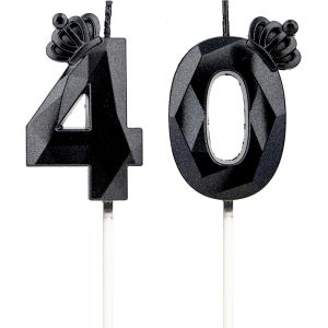Eryi-Bougies D'anniversaire Chiffrées Avec Couronne 40 Ans, Bougies D'anniversaire Gâteau, Décoration D'anniversaire, Bougies D'anniversaire Enfants, Pour Fêtes, Mariages, Fêtes D'entreprise (Noir #4 - Neuf