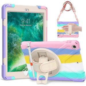 Tepp-Coque Pour Ipad 9.7 6&egrave; G&eacute;n&eacute;ration 2018 / 5&egrave; G&eacute;n 2017, Antichoc Armure Robuste &Eacute;tui Avec Support Rotatif, Dragonne Et Bandouli&egrave;re, Robuste Housse Pour Ipad A1893 A1954 A1822 A1823, Rose Color&eacute; - Neuf