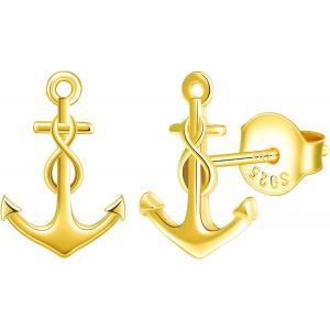 Kal-Boucles D'oreilles Femme Fille, Boucle D'oreille En Argent 925, Boucle D'oreille Ancre Et Symbole De L'infini Cr&eacute;ative, Argent, Or Rose Et Or - Neuf