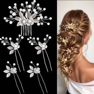 Kal-Bride Wedding Pins & Peigne &Agrave; Cheveux Fleur Feuille Bridal Pi&egrave;ces De Cheveux De Mariage Accessoires Pour Cheveux Perle Bridal Clips Pour Les Femmes Et Les Filles Pack De 5 (Argent) - Neuf