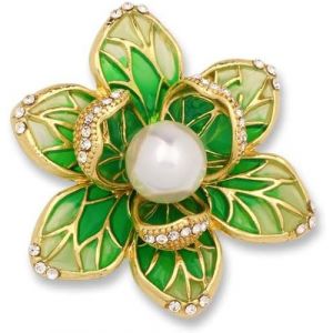 Kjdal-Broche En Cristal Perle Fleur Épingle Pétale Émail Revers Stylo Élégant Fleurs Vertes Insigne Broche Robe Accessoire Bijoux Cadeau,Métal - Neuf