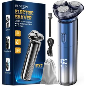 Checarzhn--No1-Rasoir Électrique Rasoir Électrique Pour Hommes - Rasoir Électrique 3d Sec Pour Hommes Avec Têtes De Ra Magnétiques Ipx7 Avec Verrouillage De Voyage Rasoir Humide Et Sec Bleu - Neuf