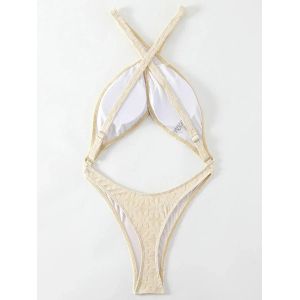 Maillot De Bain Une Pièce Taille Haute, Froissé, Pour Femme, String, Monokini, Croisé, Dos Nu, Vêtements De Plage - Neuf