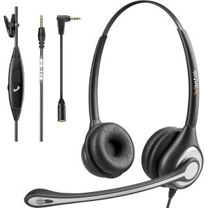 lbgwp60-Casque Téléphone Portable Avec Micro Anti-Bruit, Oreillette Smartphone Filaire Avec Jack 3,5 Mm Et 2,5 Mm Pour Iphone Samsung Galaxy Huawei Htc Lg Blackberry Téléphones Android Mac Skype - Neuf