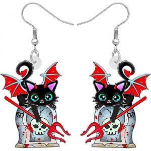 Kal-Boucles D'oreilles Pendantes En Acrylique Chat Noir Mignon D'halloween Pour Femmes Animaux Spooky Kitten Léger Accessoires De Costume Bijoux Cadeaux Pour Festival Decor Charms - Neuf