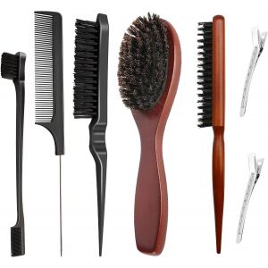 Kalanka-7 Pièces Brosse Poil De Sanglier, Brosse Cheveux Poils De Sanglier, Brosse Plaquante Cheveux, Brosse Sanglier Cheveux, Brosse Barbe, Brosses À Cheveux Pour Hommes Et Femmes - Neuf
