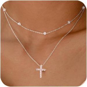 Asas-Collier Croix Femme Chrétienne Chaîne Courte Crucifix Rigide Léger Mince Petit - Neuf