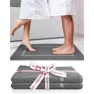 Kal-Decohometextil - Lot De 2 Tapis De Bain Gris Fonc&eacute; En 100 % Coton De Qualit&eacute; Sup&eacute;rieure - Doux Et Absorbants - Neuf