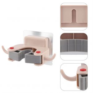 Hjlian Support Mural Pour Balai A Franges, Sans Perforation, Support De Rangement Pour Ustensiles De Cuisine (Rose) - Neuf