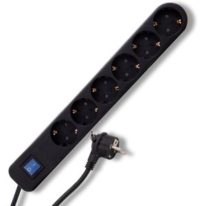Bloc multiprise Ice - Multiprise avec Interrupteur, 6 Prises, câble 1,4 m, 3680 W, Noir - Neuf