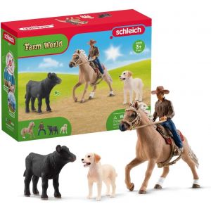 SANSH-42578 FARM WORLD Aventures d'équitation Western de Jouets schleich, Figurine Cheval, Animaux de la Ferme réalistes et Accessoires Western, 6 Jouets pour Garçons et Filles, Multicolore - Neuf