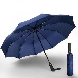 Parapluie Pliant À Main En Bois Coupe-Vent Voyage Compact,Ouverture / Fermeture Automatique Grands Parapluies De Pluie Marine - Neuf