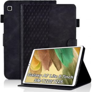 Coque Pour Samsung Galaxy Tab A7 Lite 8,7 Pouce Housse Sm-T220/T225 Cuir Pu Etui Flip Cover Poche Case Treillis Avec Support Pour Tablette Samsung Tab A7 Lite, Noir - Neuf