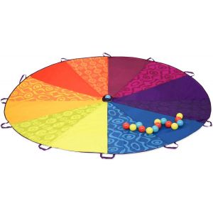 Mdy-Toys - Parachute Pour Enfants Woo-Hue - Parachute De Jeu Avec 15 Balles Colorées Et 12 Poignées - Tente À Vent De 8 Pieds - Jeux D'extérieur - Couleurs Arc-En-Ciel, 3 Ans Et + - Neuf