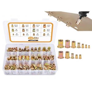 Kit de 230 &eacute;crous &agrave; sertir avec tailles SAE et m&eacute;triques, dans une bo&icirc;te de rangement - Neuf