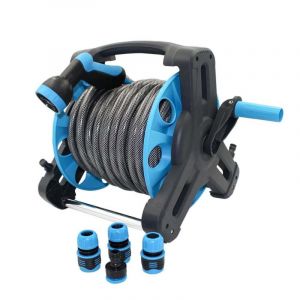 Varan Motors - SXG-11002 Enrouleur de tuyau d'arrosage mobile 20m, utilisable &eacute;galement en d&eacute;vidoir mural, avec accessoires - Neuf