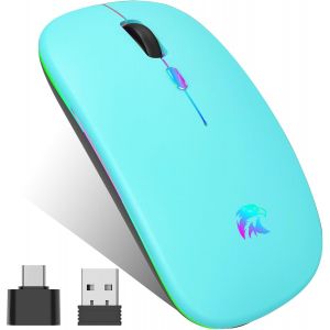 KALANKA-Souris sans Fil Rechargeable, Souris Bluetooth, Souris Rétroéclairée de 7 Couleurs avec Mini récepteur USB de 2,4 GHz, 1000-1600 DPI Réglable Souris pour PC, Mac,Ordinateur Portable,Chromeboo - Neuf