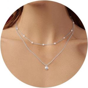 Kal-Collier De Perles Pour Femmes, Collier Plaqué Or 14k Avec Couches De Chaînes De Perles D'eau Douce, Chaîne Tendance Et Simple En Arête De Poisson, Collier De Perles Pour Filles Cadeaux - Neuf