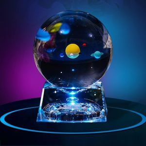 KUWL-Cristal Système Solaire - Systeme Solaire Enfant Avec La Base De Lampe Led,Clair 80Mm Cristal Boule Pour Maison Et Decoration,Cadeau Ami,Cadeau Pour Les Enfants Et Cadeau Petit Ami - Neuf