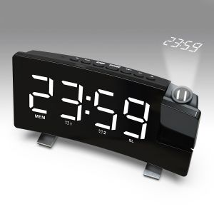 Black and White - Ceiling Projection Alarm Clock, Digital Clock with 0-100% Dimmer, Radio Alarm Clock with Sleep Timer - Neuf